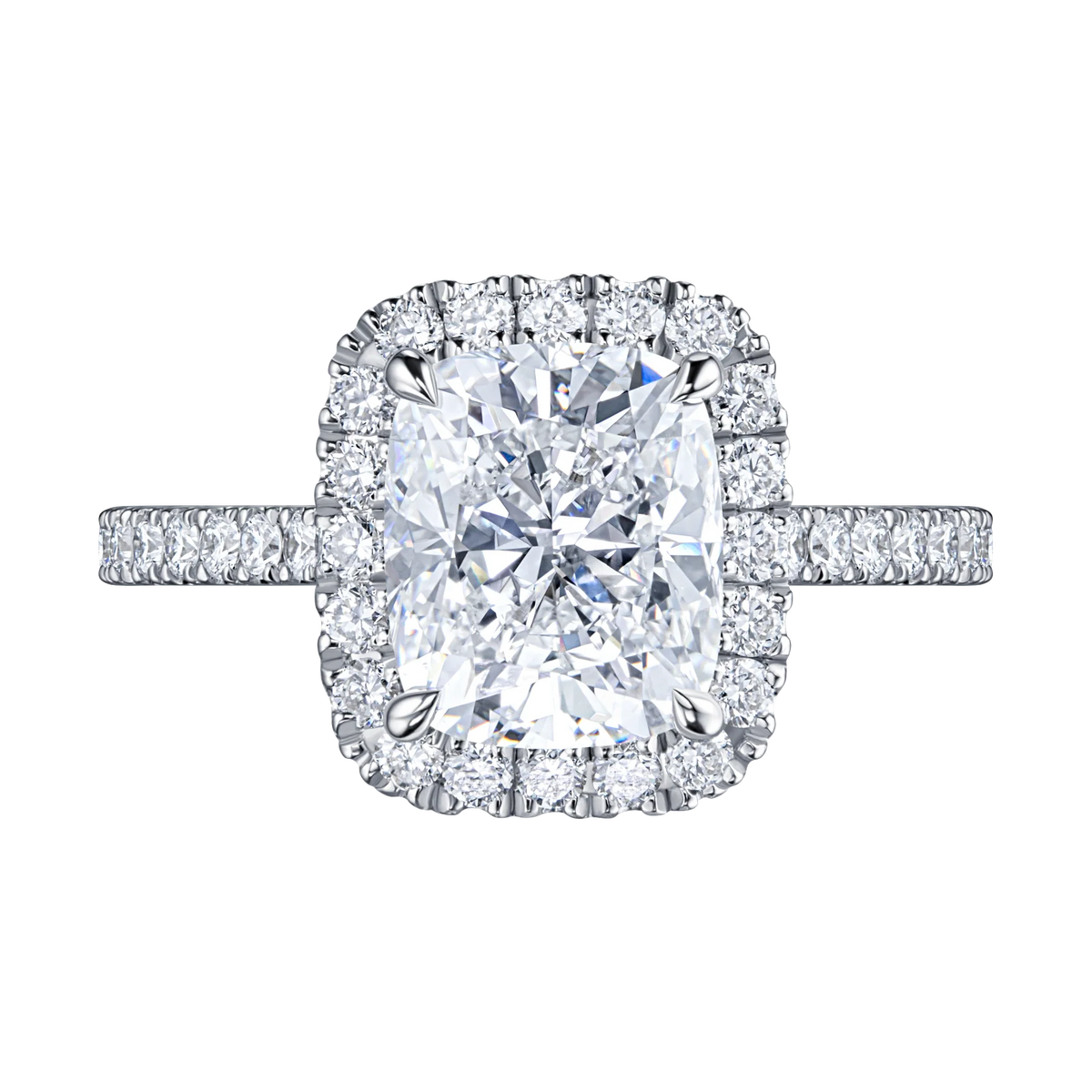 Always Be Cushion Cut Halo Diamond Ring in white gold