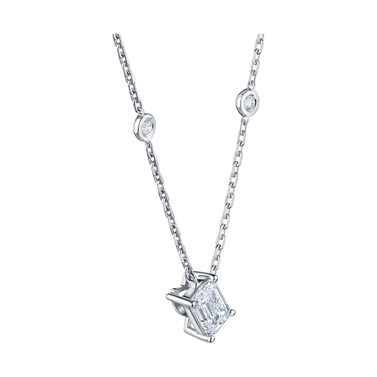Always Be Emerald Cut Diamond Station Pendant in white gold