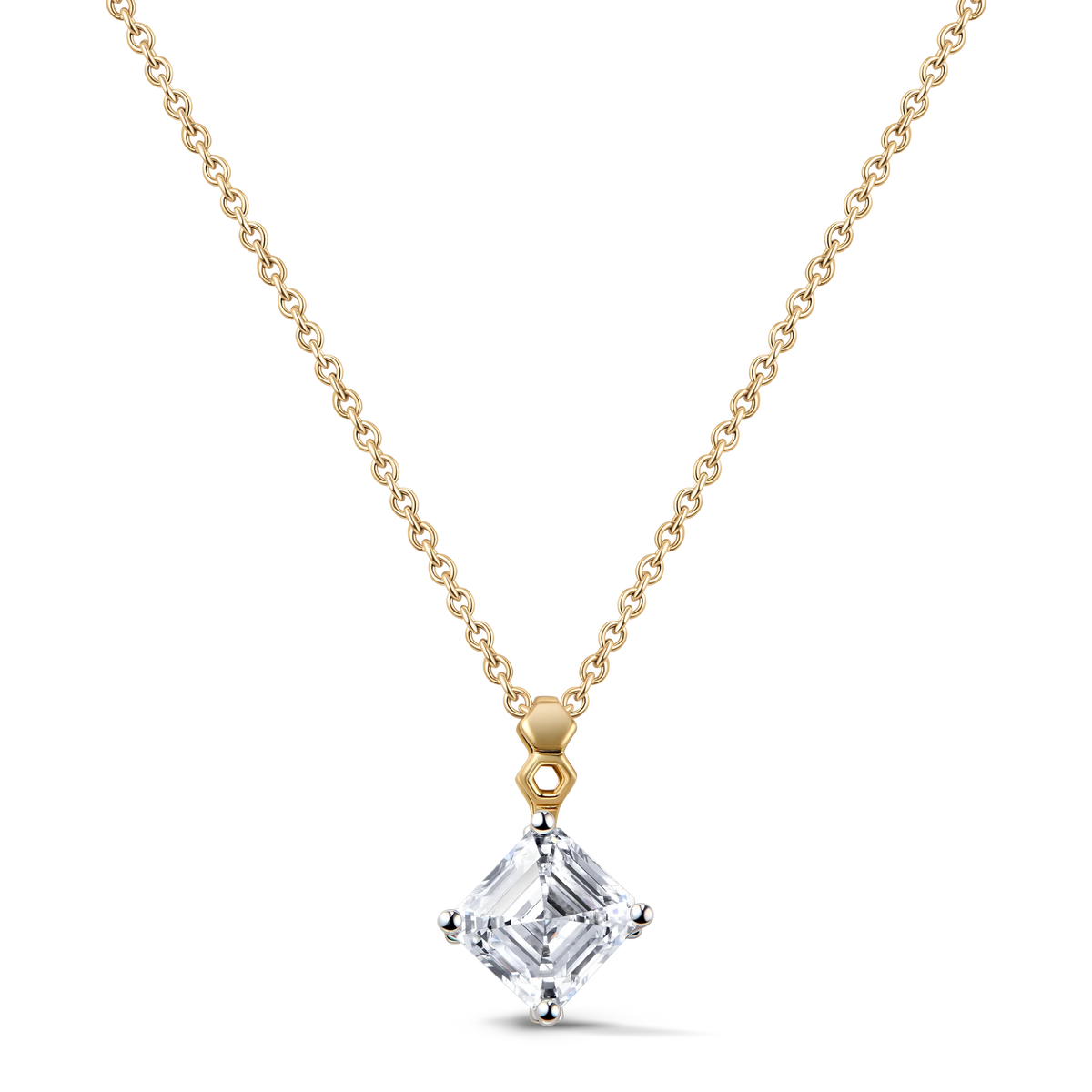 Just Bee ring and pendant set in 18K yellow gold with Asscher-cut lab diamond #Metal_Yellow Gold #Choose your combination_With Lab Diamond + Pendant Set