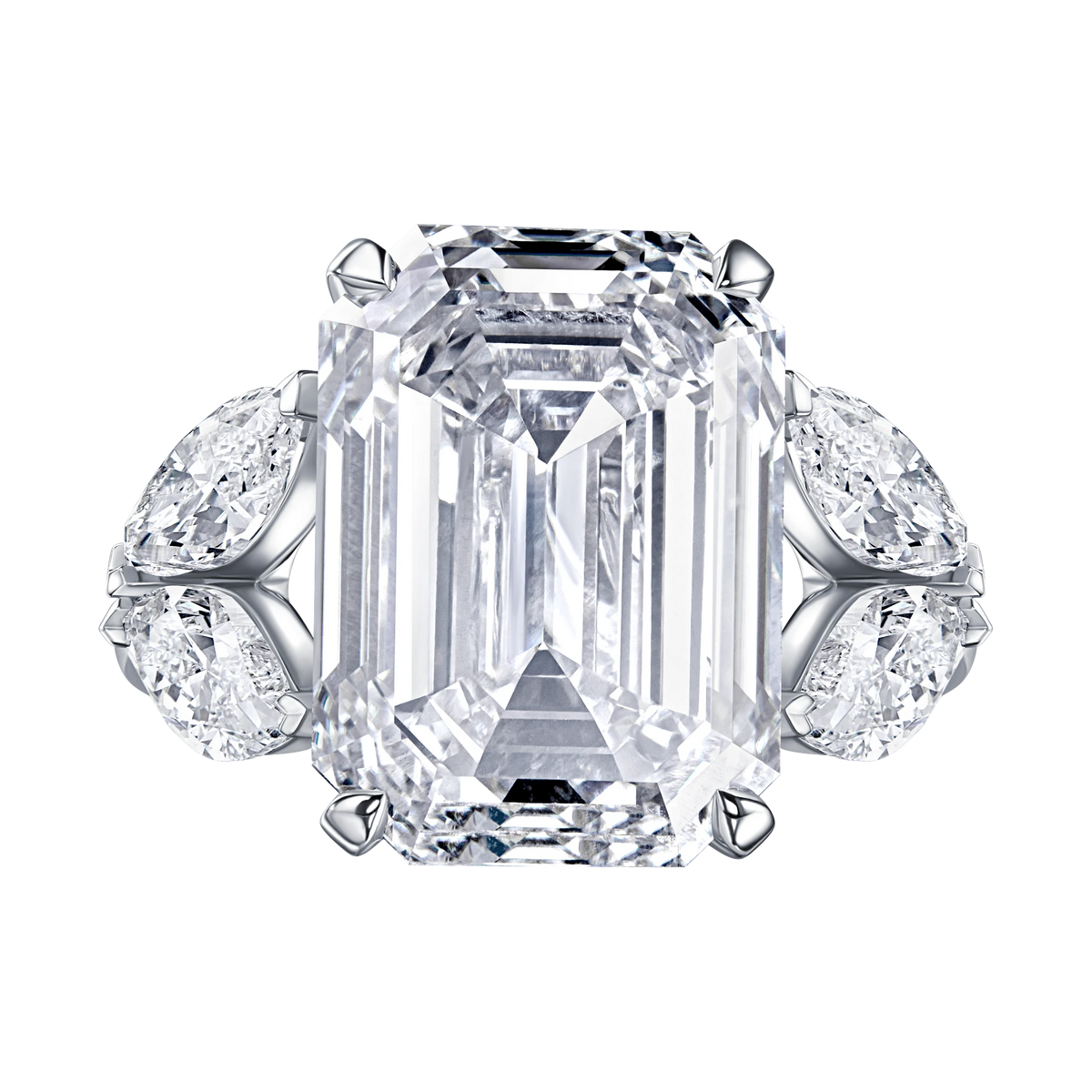 Be True Emerald Cut Ring with Leaf Cut Side Diamonds — product photo #Metal_White Gold