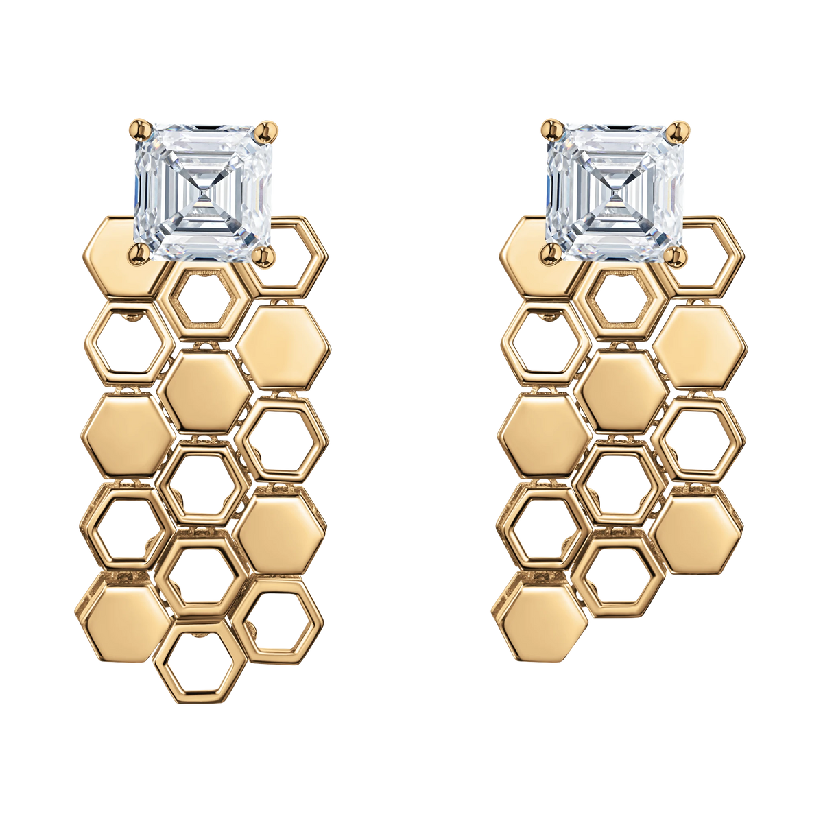 Just Bee Long Earrings in yellow gold, With Lab Diamond Asscher cut 2 carats each #Metal_Yellow Gold #Choose your combination_With Lab-grown Diamond