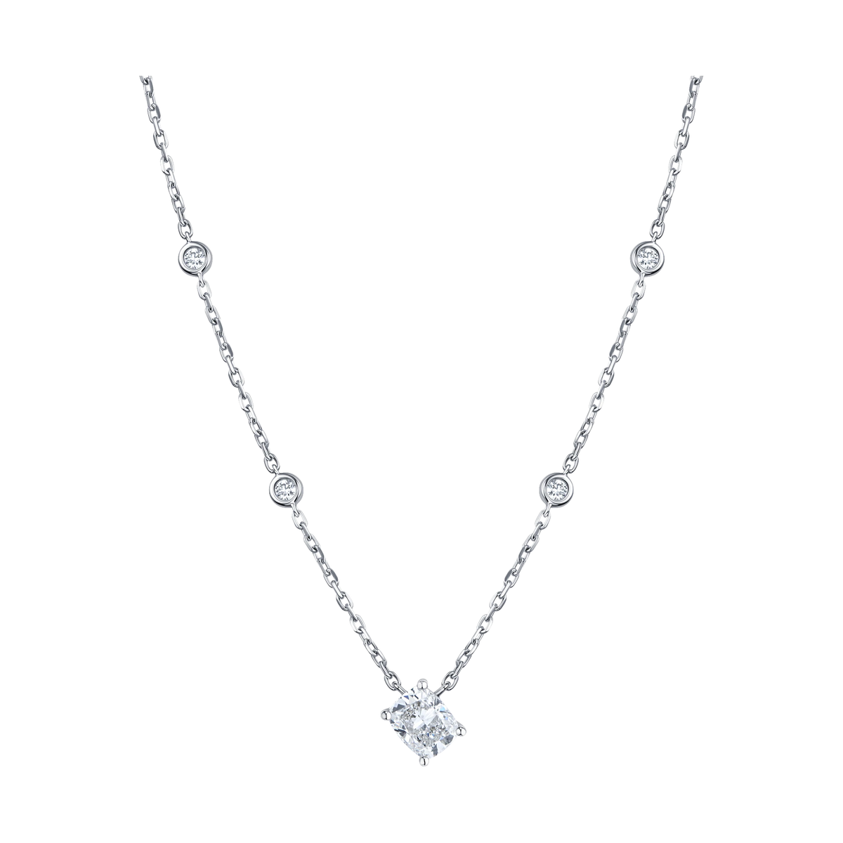 Always Be Cushion Cut Diamond Station Pendant in white gold