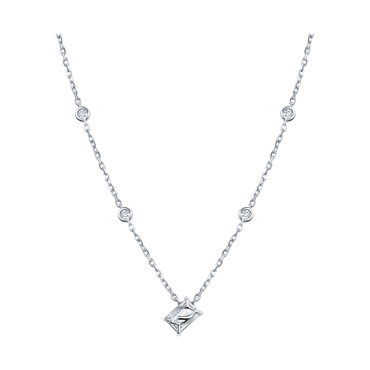 Always Be Emerald Cut Diamond Station Pendant in white gold