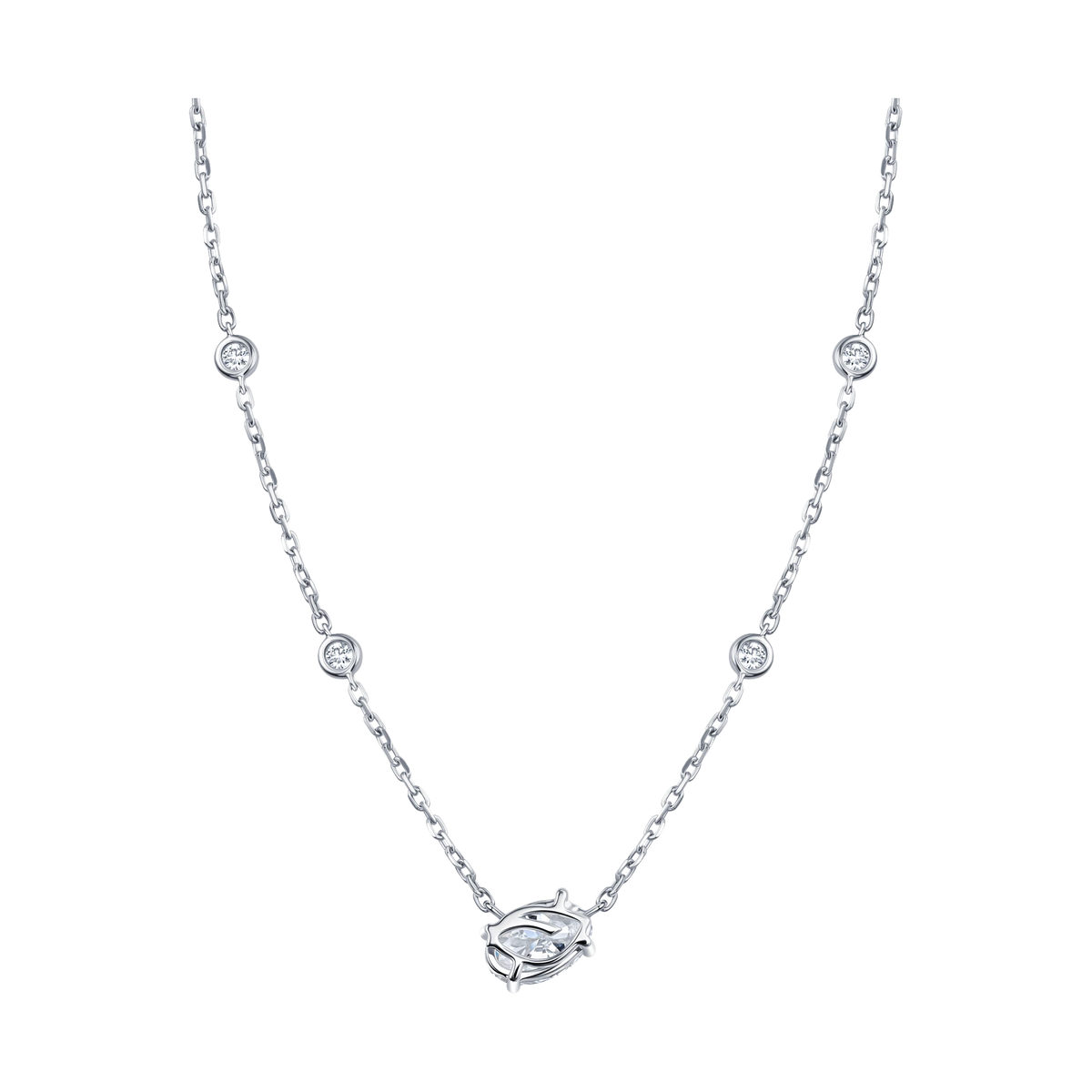 Always Be Oval Cut Diamond Station Pendant in white gold
