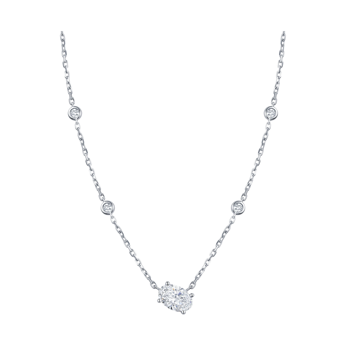 Always Be Oval Cut Diamond Station Pendant in white gold