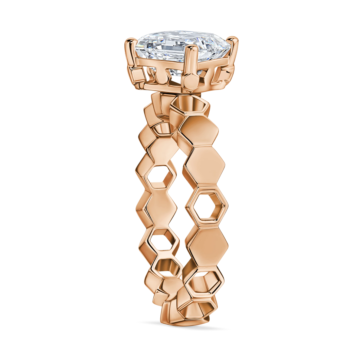 Just Bee honeycomb ring in 18K rose gold, detail view #Metal_Rose Gold #Choose your combination_With Lab Diamond + Pendant Set