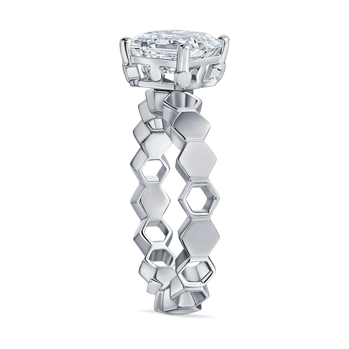 Just Bee honeycomb ring in 18K white gold, detail view #Metal_White Gold #Choose your combination_With Lab Diamond + Pendant Set