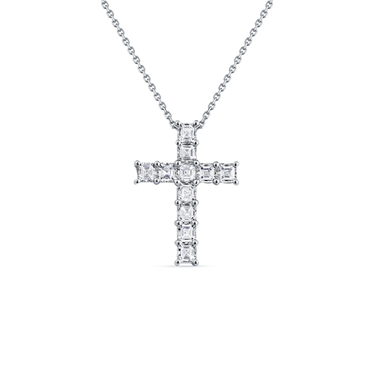 Always Be Asscher Cut Cross Pendant in white gold