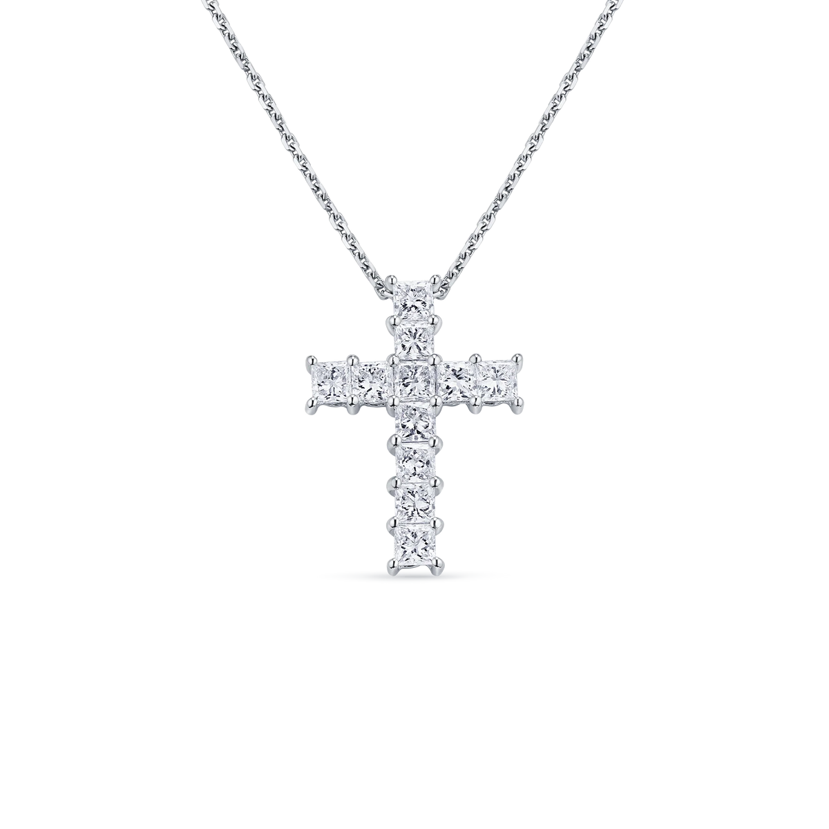 Always Be Princess Cut Cross Pendant in white gold