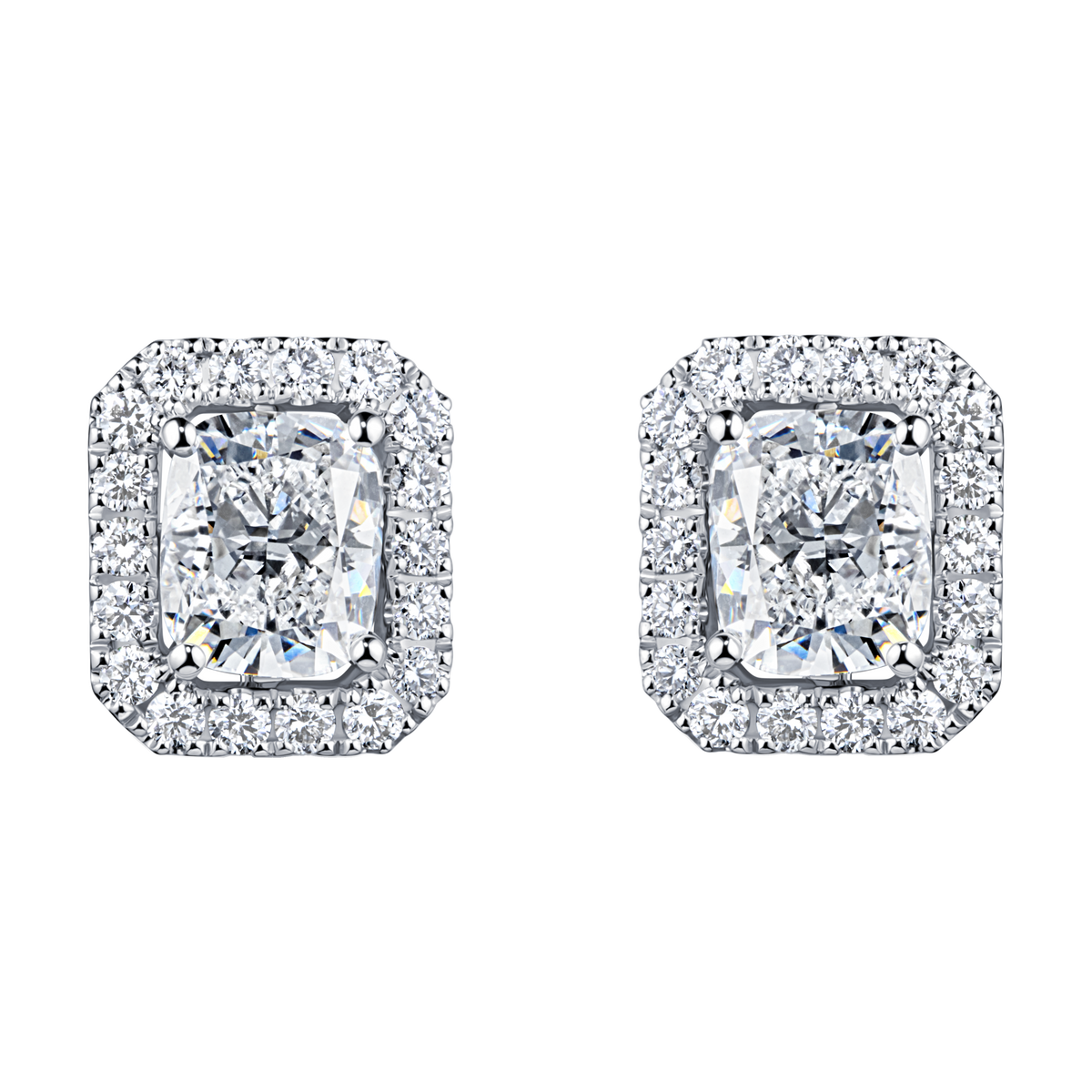 Always Be Cushion Cut Diamond Earrings with Removable Halo in white gold