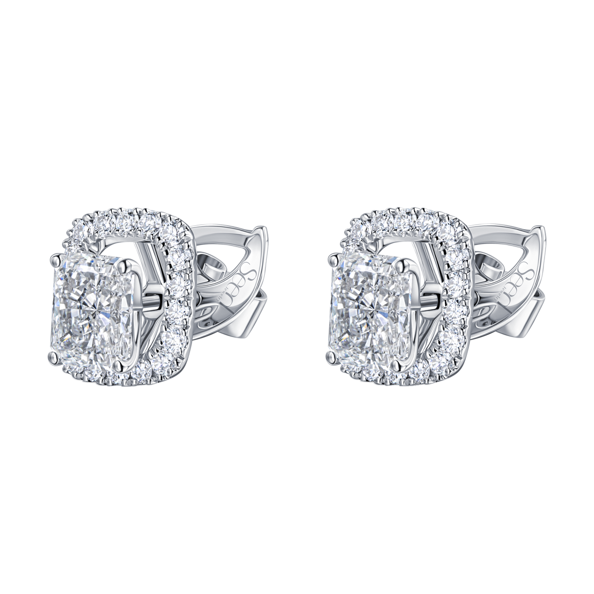 Always Be Radiant Cut Diamond Earrings with Removable Halo, halo detail side view