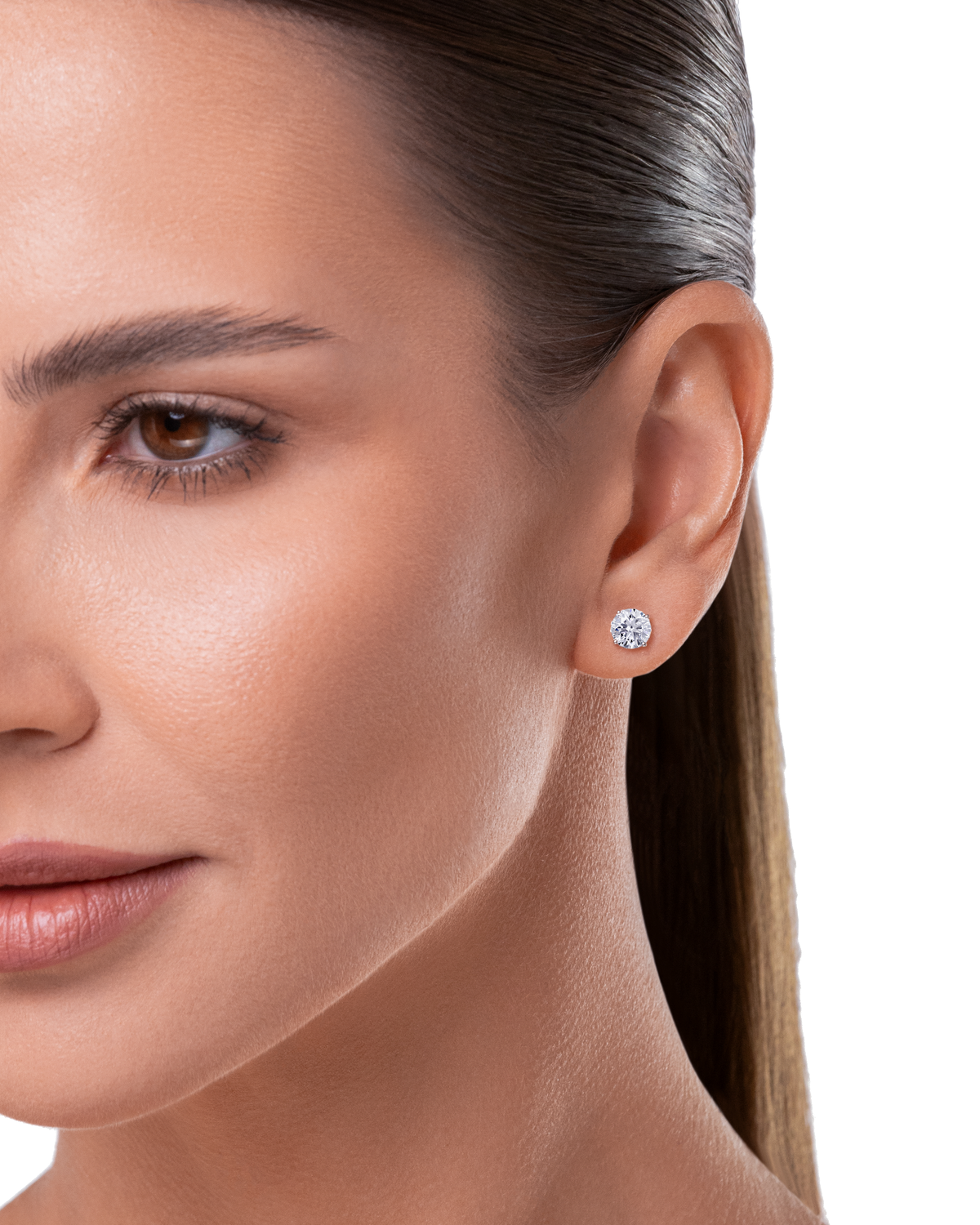 Always Be Round Cut Earrings 1.0ct worn on model, halo removed #Carat Weight_1.0ct each