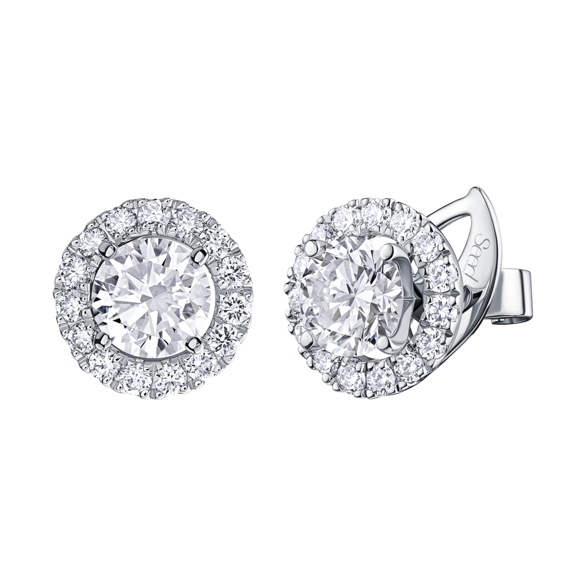 Always Be round cut earrings with removable halo, 0.5ct each #Metal_White Gold
