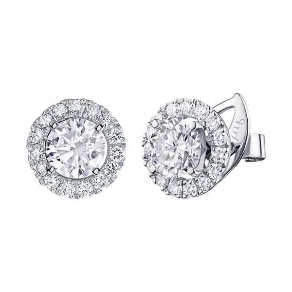 Always Be round cut earrings with removable halo, 0.5ct each #Metal_White Gold