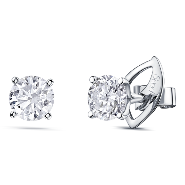 Always Be Round Cut Earrings with Removable Halo in white gold