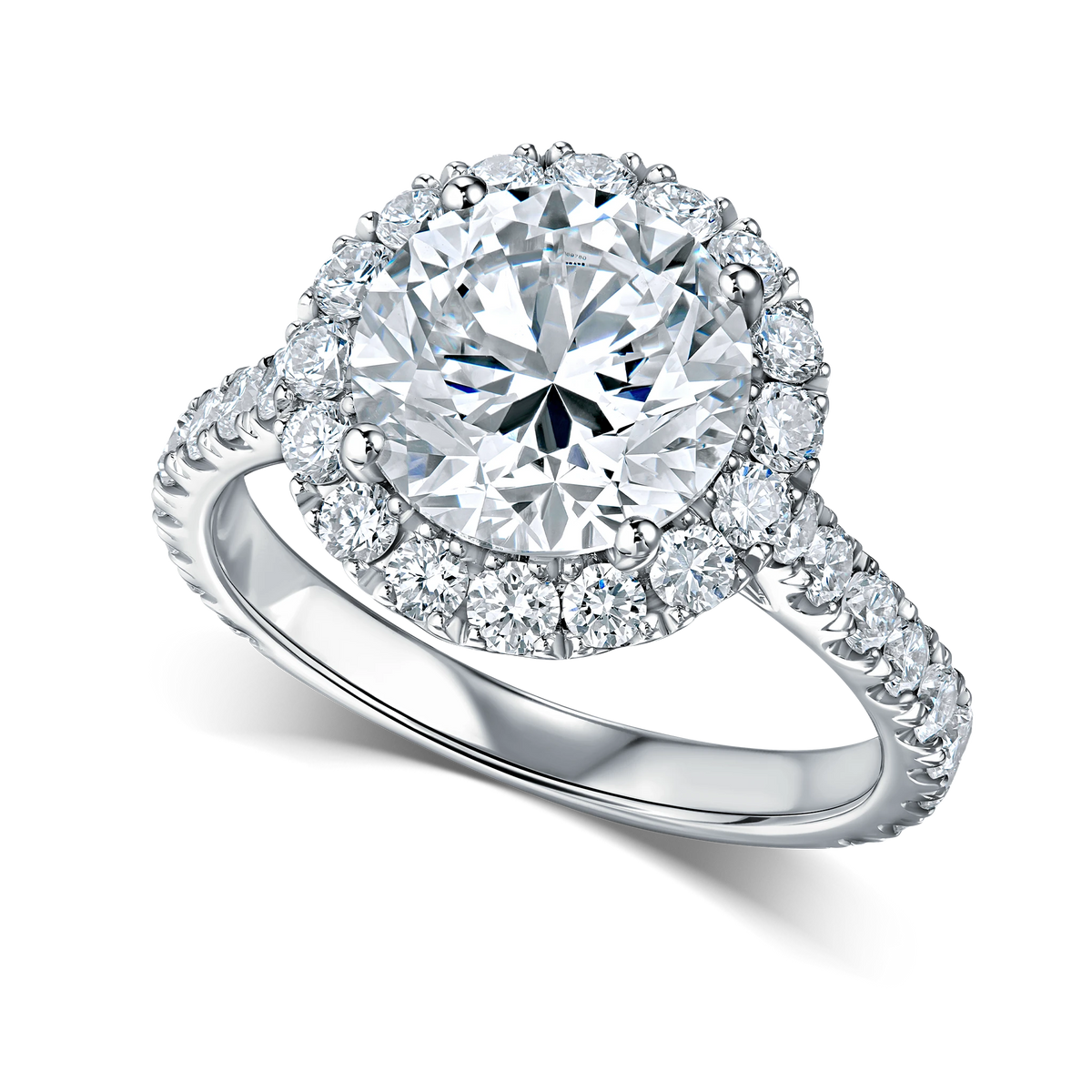 Always Be Round Solitaire Ring with Pavé Band in white gold
