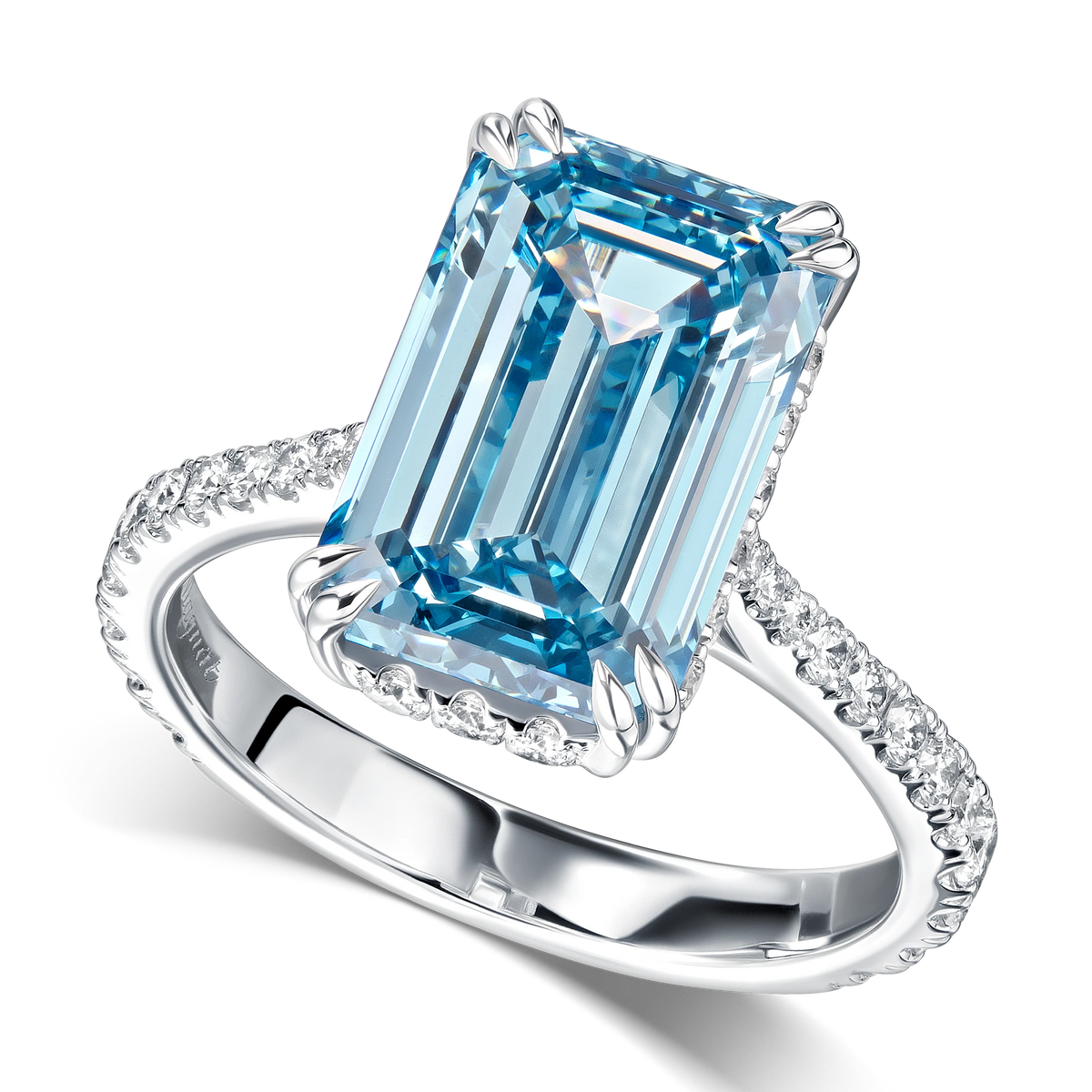 Always Be Fancy Vivid Blue Emerald Cut Ring — product photo