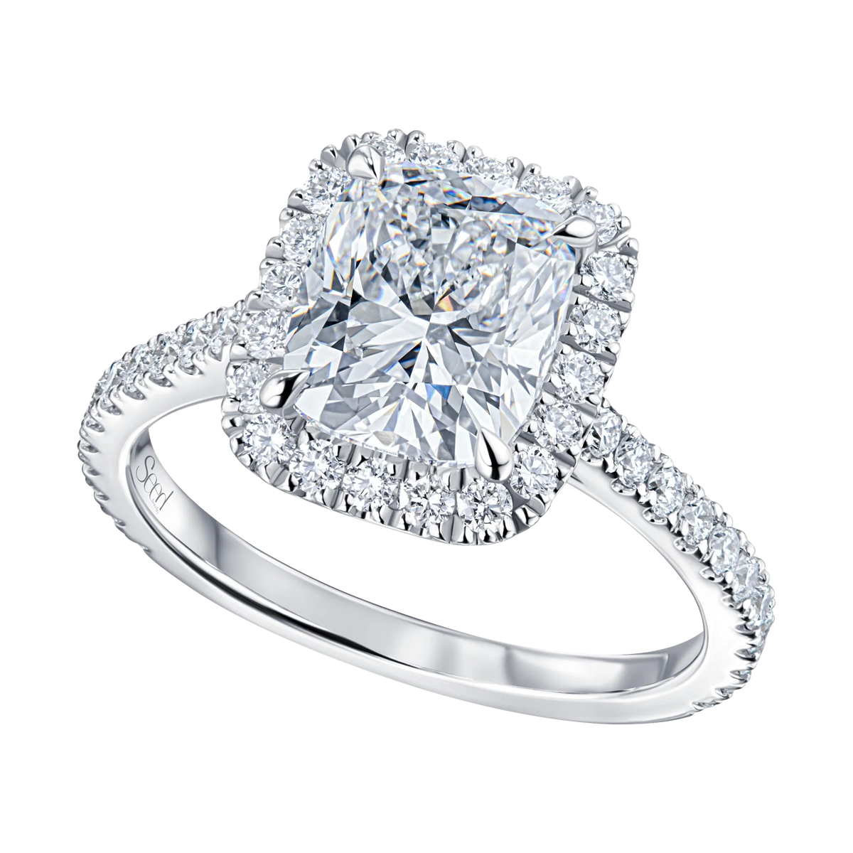 Always Be Cushion Cut Halo Diamond Ring in white gold
