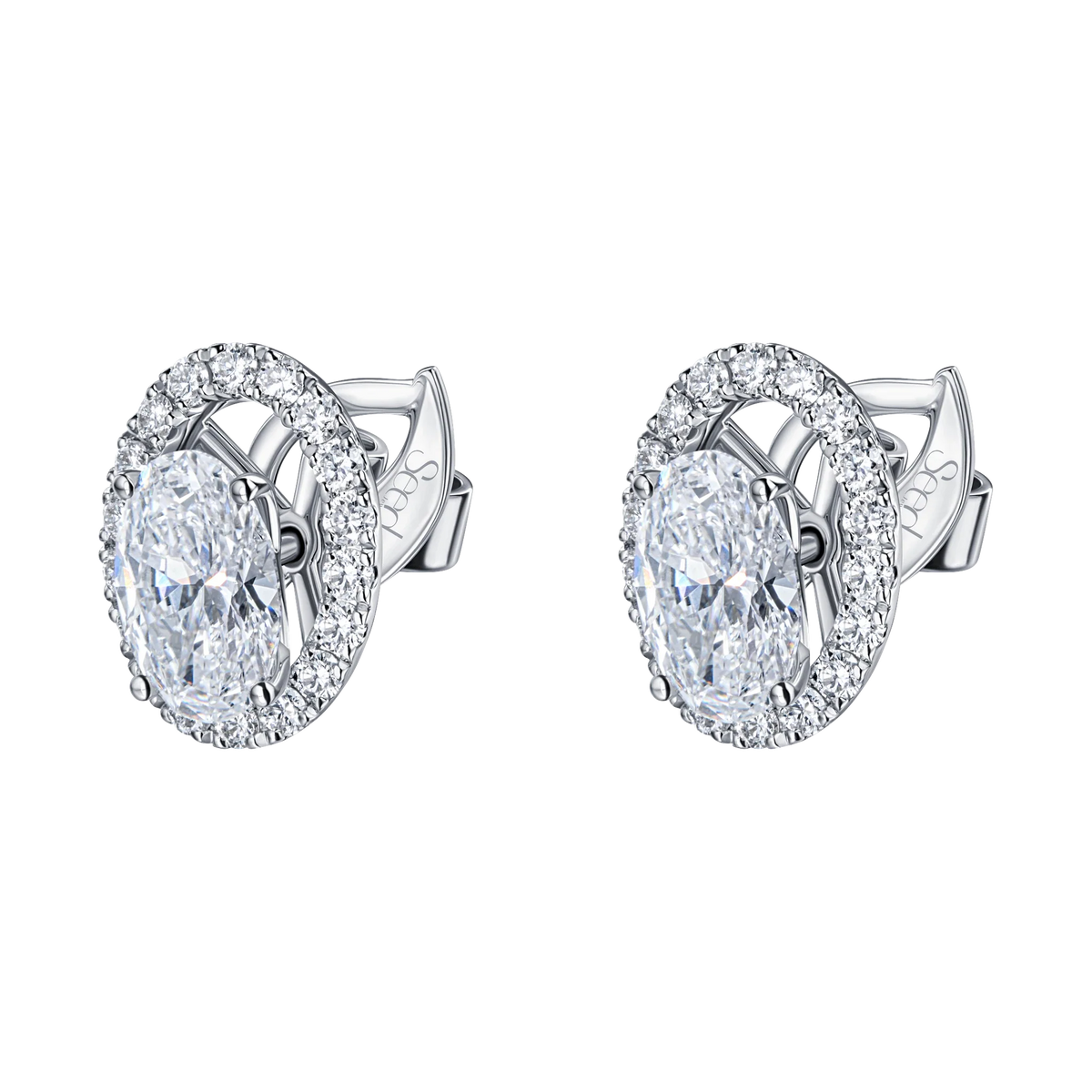 Always Be Oval Cut Earrings with Removable Halo in white gold