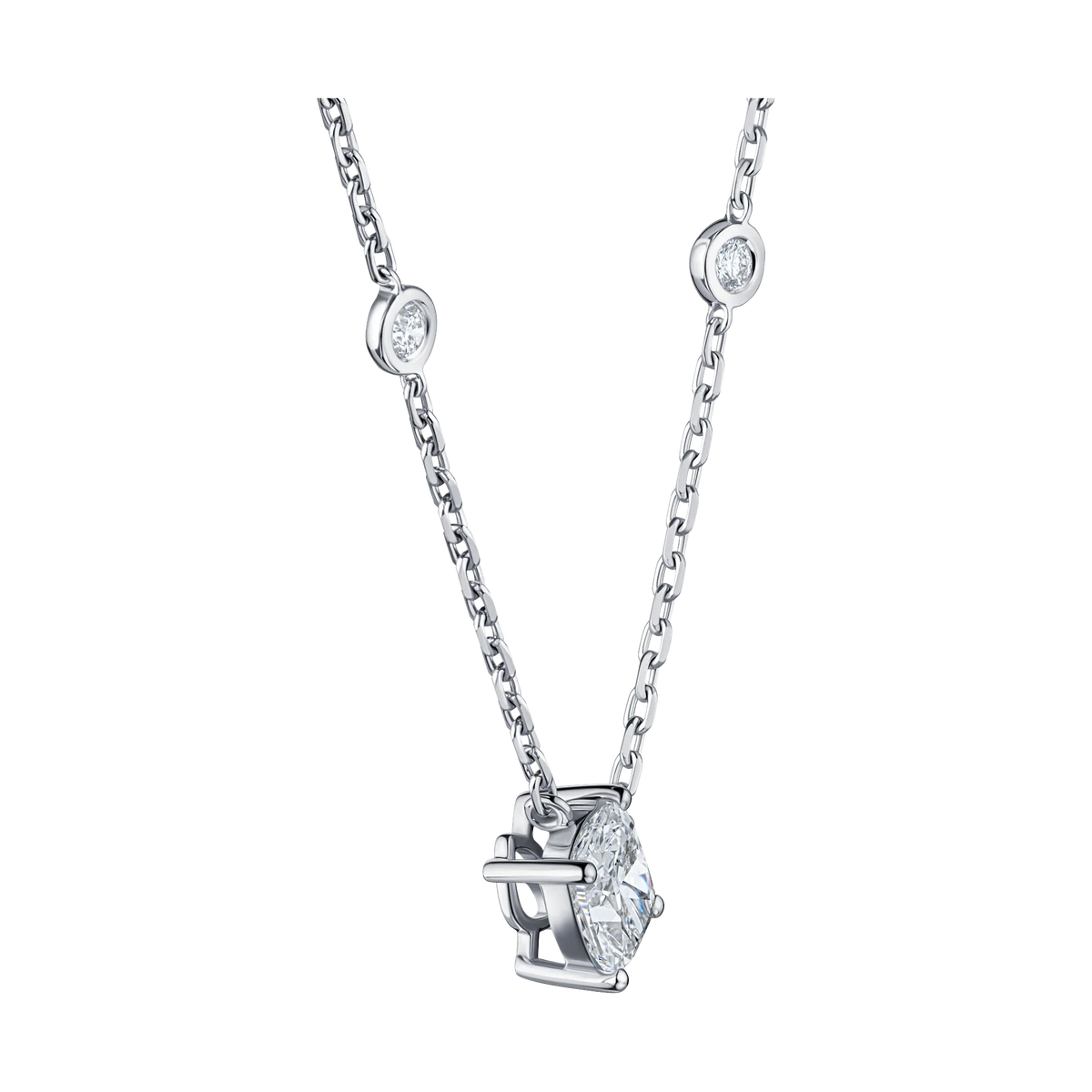 Always Be Cushion Cut Diamond Station Pendant in white gold