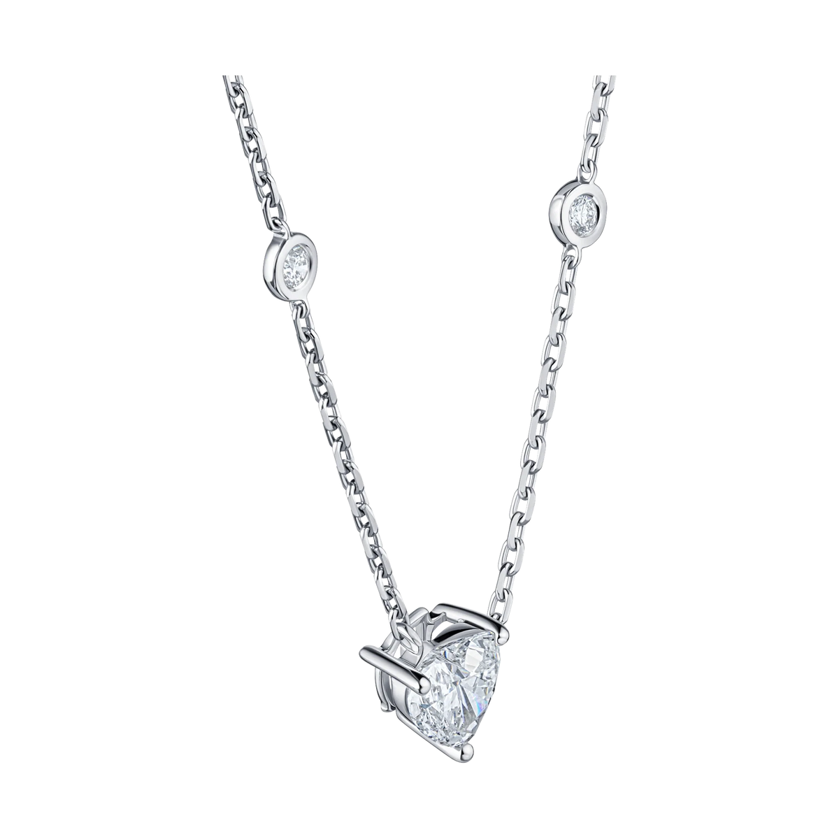 Always Be Heart Shape Diamond Station Pendant in white gold