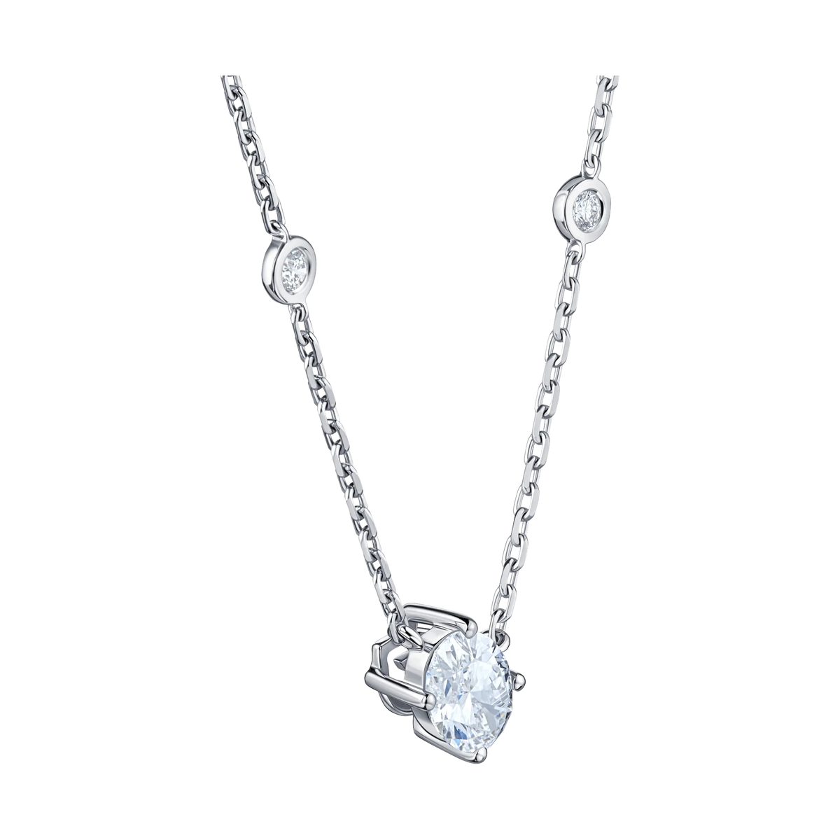 Always Be Oval Cut Diamond Station Pendant in white gold
