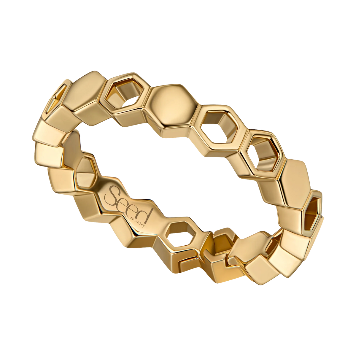 Just Bee honeycomb ring in 18K yellow gold without diamond #Metal_Yellow Gold #Choose your combination_No Diamond