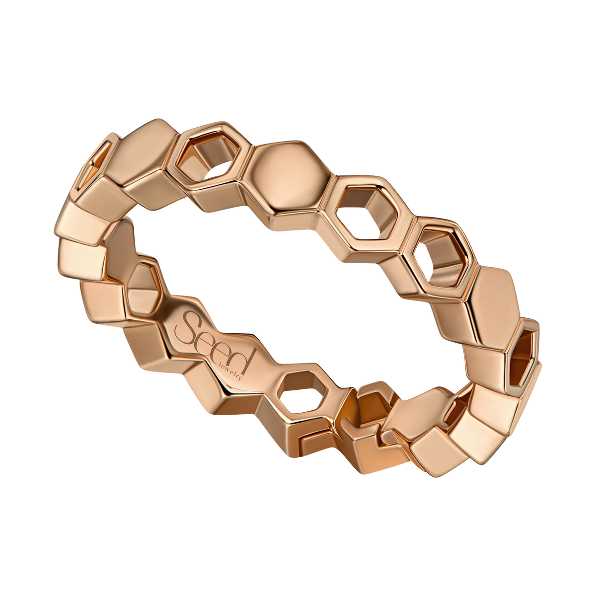 Just Bee honeycomb ring in 18K rose gold without diamond #Metal_Rose Gold #Choose your combination_No Diamond