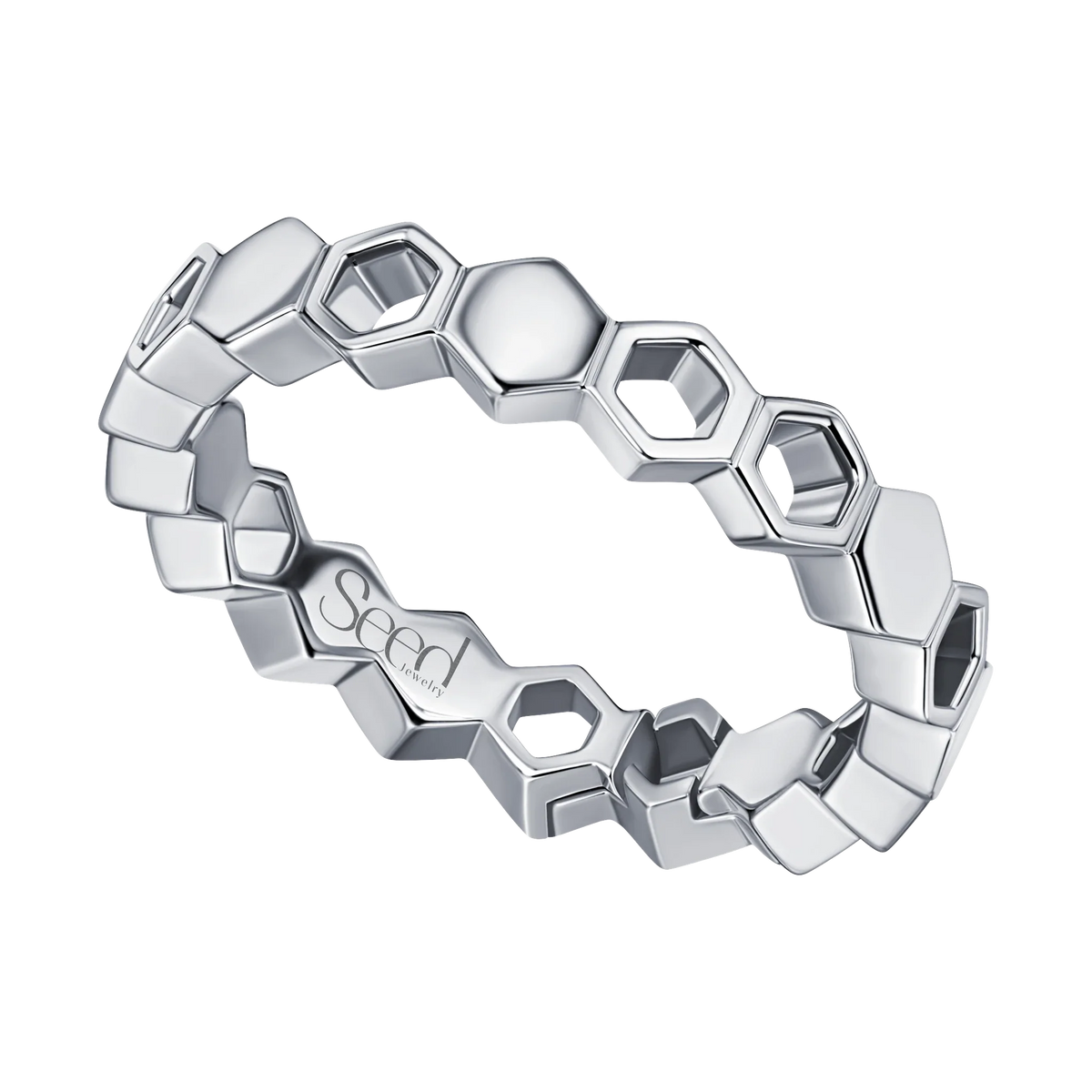 Just Bee honeycomb ring in 18K white gold without diamond #Metal_White Gold #Choose your combination_No Diamond