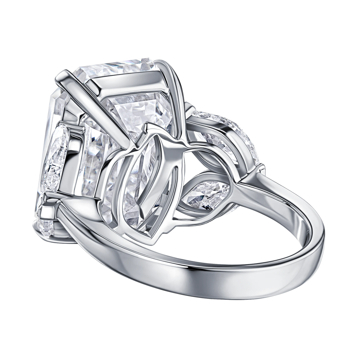 Be True Emerald Cut Ring with Leaf Cut Side Diamonds — product photo #Metal_White Gold