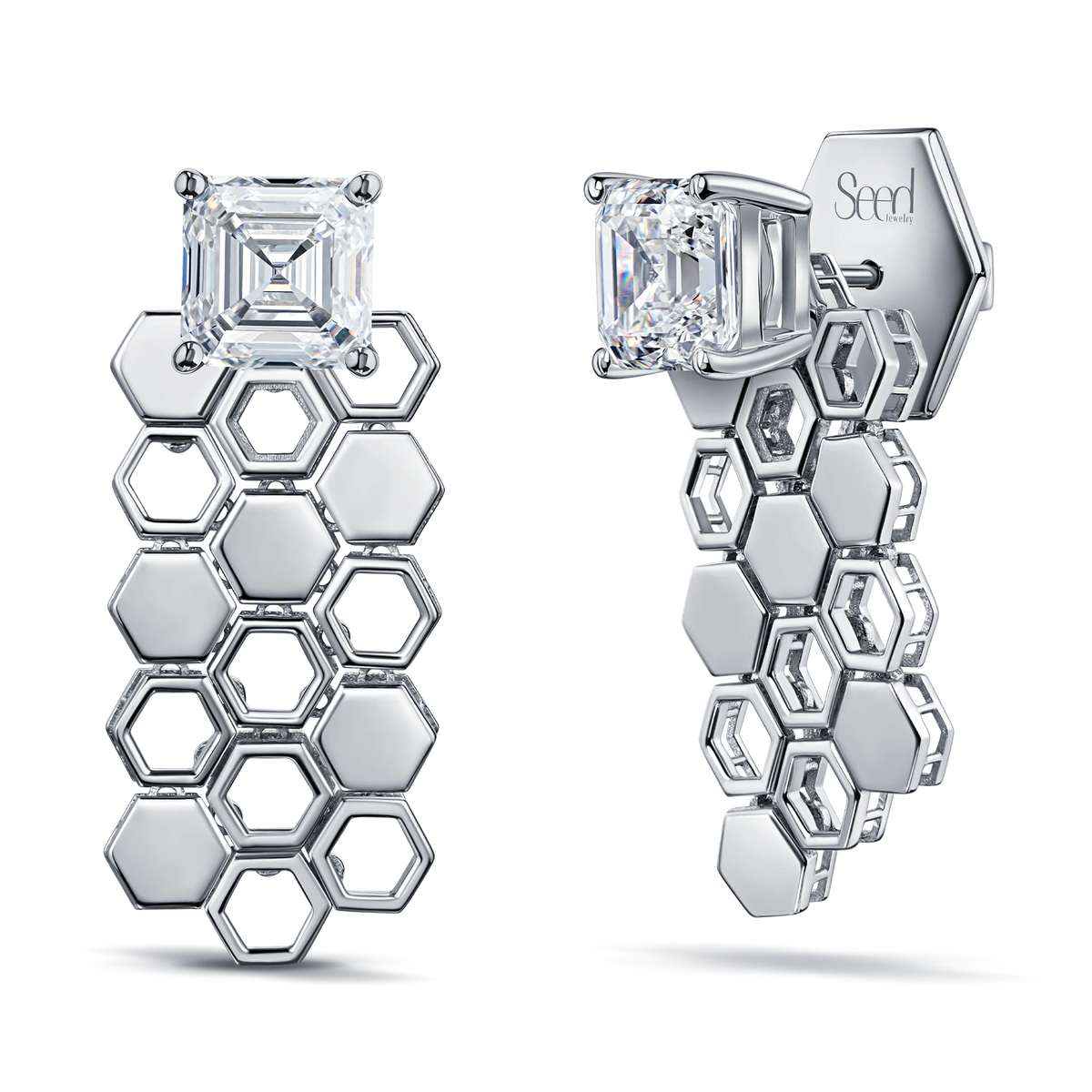 Just Bee Long Earrings in white gold, No Diamond #Metal_White Gold #Choose your combination_No Diamond