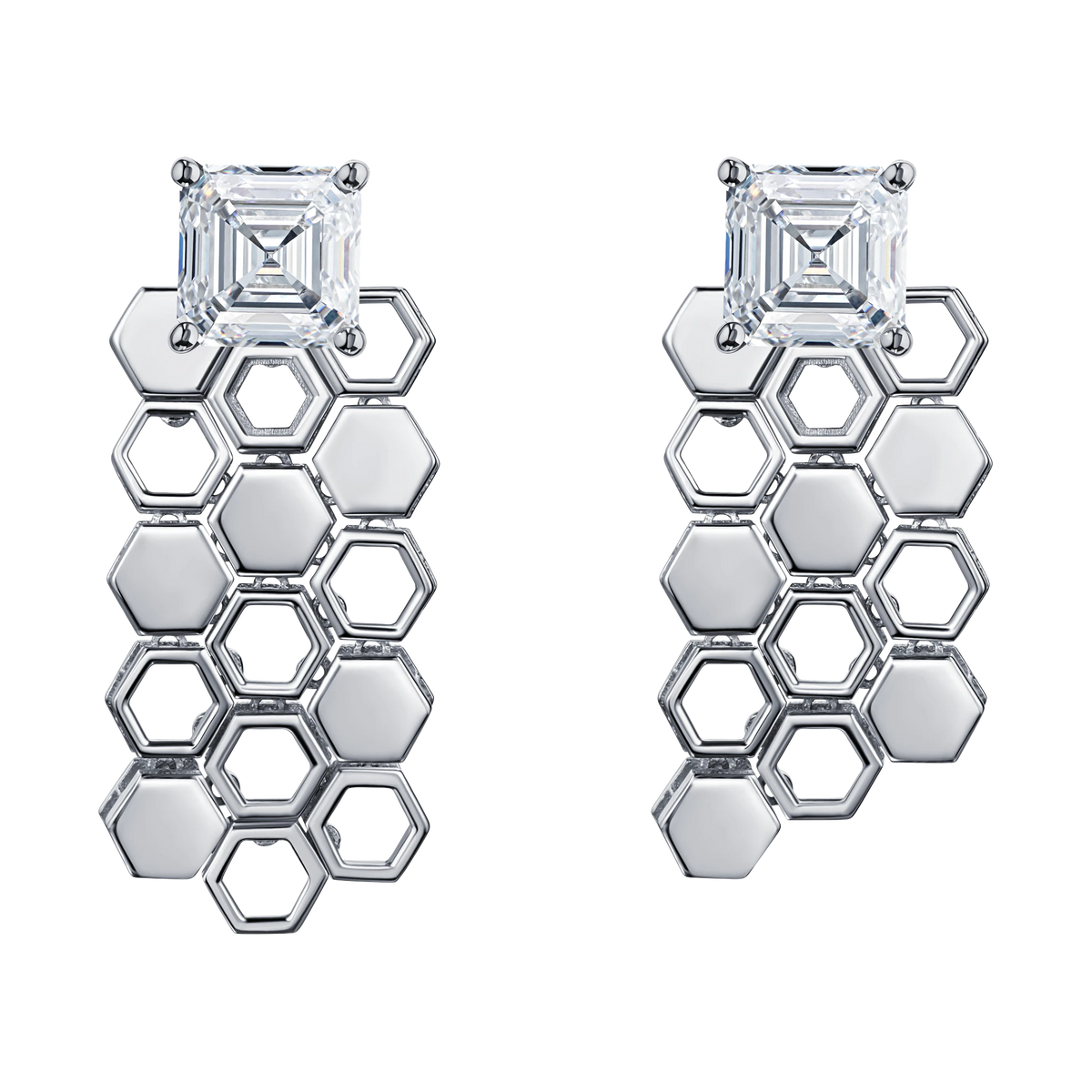 Just Bee Long Earrings in white gold, With Lab Diamond Asscher cut 2 carats each #Metal_White Gold #Choose your combination_With Lab-grown Diamond