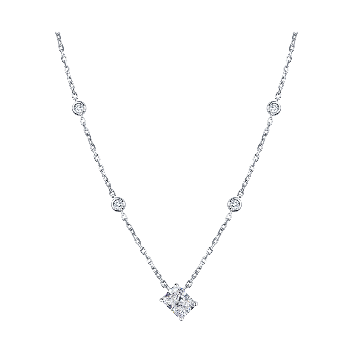 Always Be Radiant Cut Diamond Station Pendant in white gold