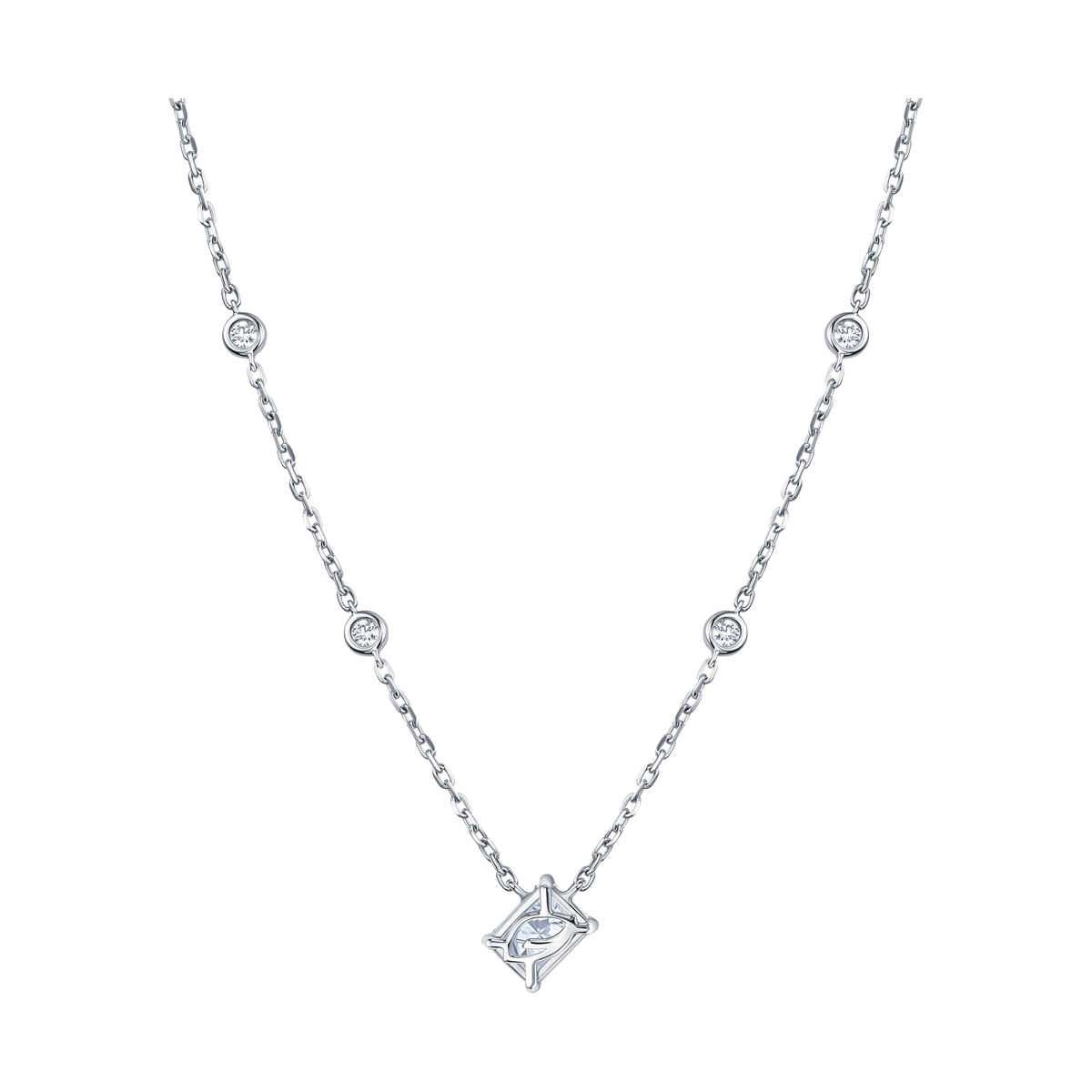Always Be Radiant Cut Diamond Station Pendant in white gold