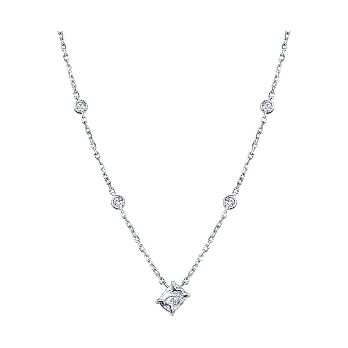 Always Be Cushion Cut Diamond Station Pendant in white gold