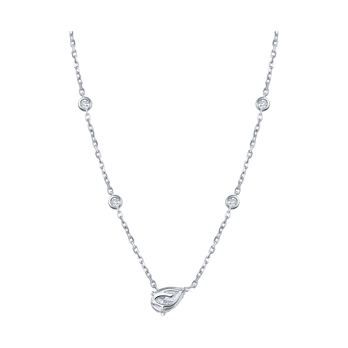 Always Be Pear Shape Diamond Station Pendant in white gold