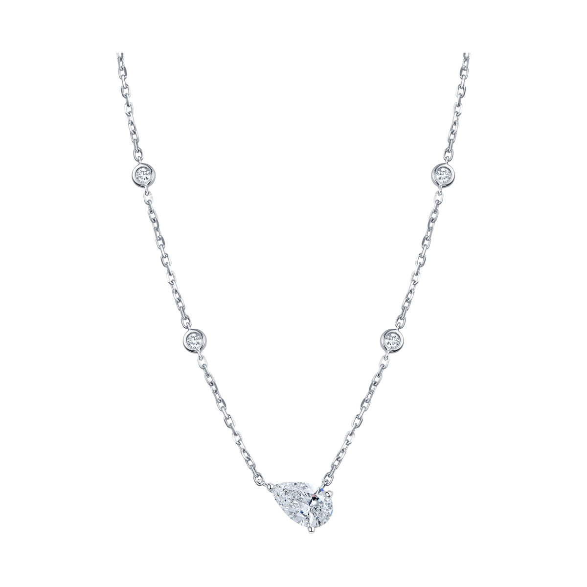 Always Be Pear Shape Diamond Station Pendant in white gold