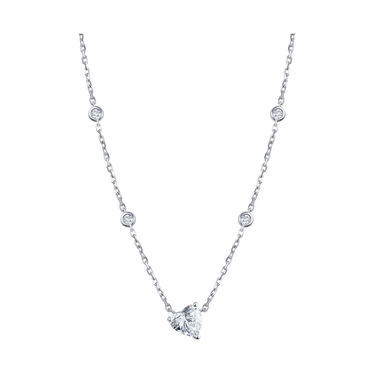 Always Be Heart Shape Diamond Station Pendant in white gold