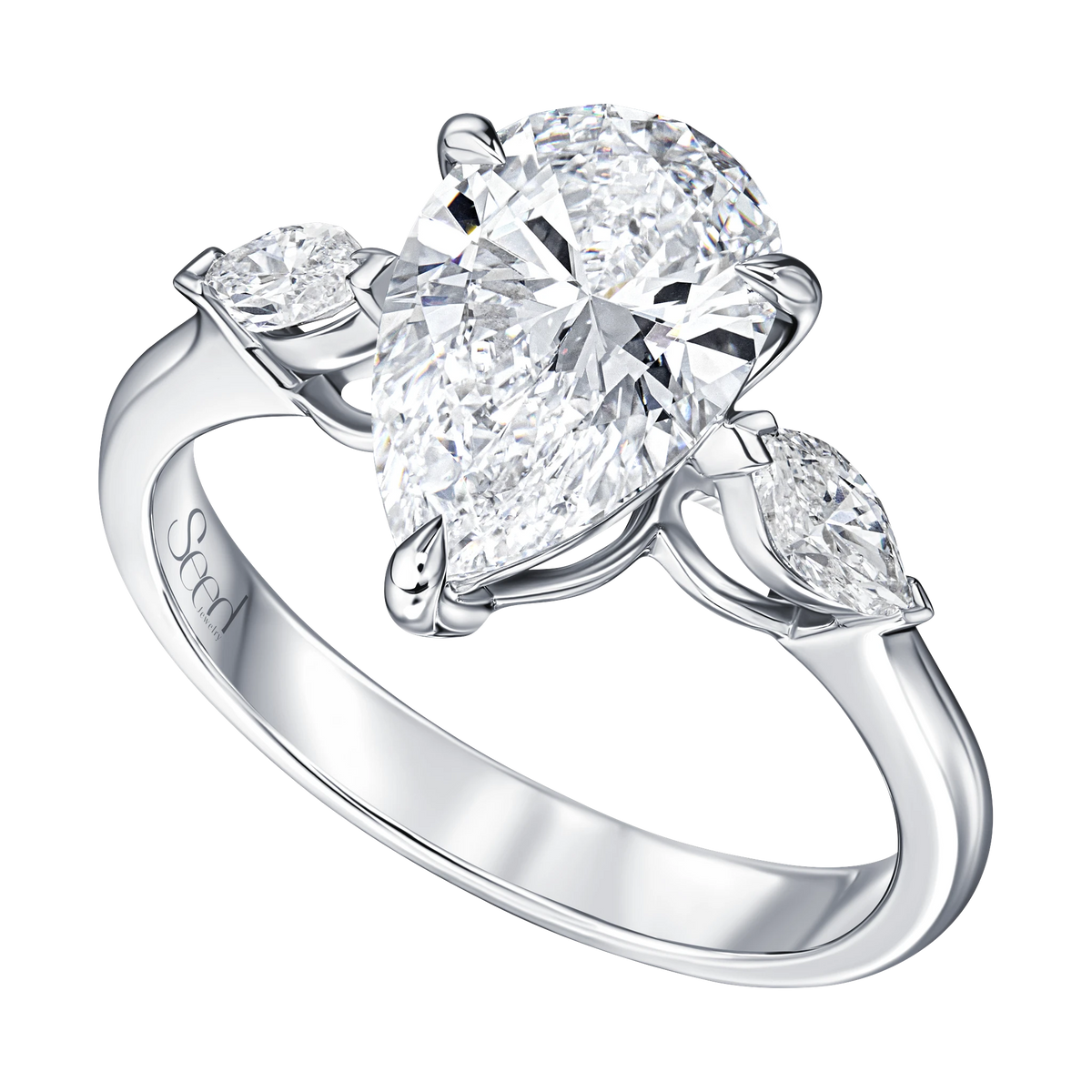 Be True Pear Shape with Leaf Cut Side Stones — product photo #Metal_White Gold