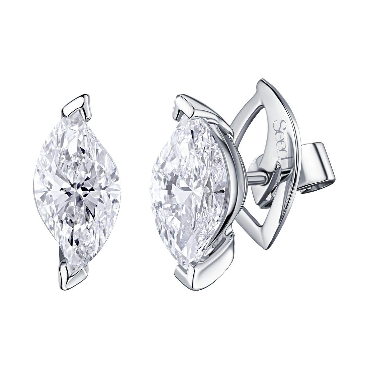 Model wearing Be True Leaf Earrings — product photo #Metal_White Gold