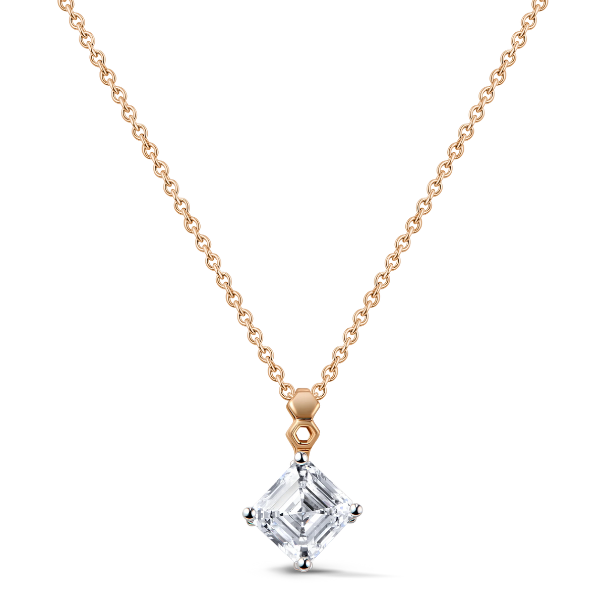 Just Bee ring and pendant set in 18K rose gold with Asscher-cut lab diamond #Metal_Rose Gold #Choose your combination_With Lab Diamond + Pendant Set