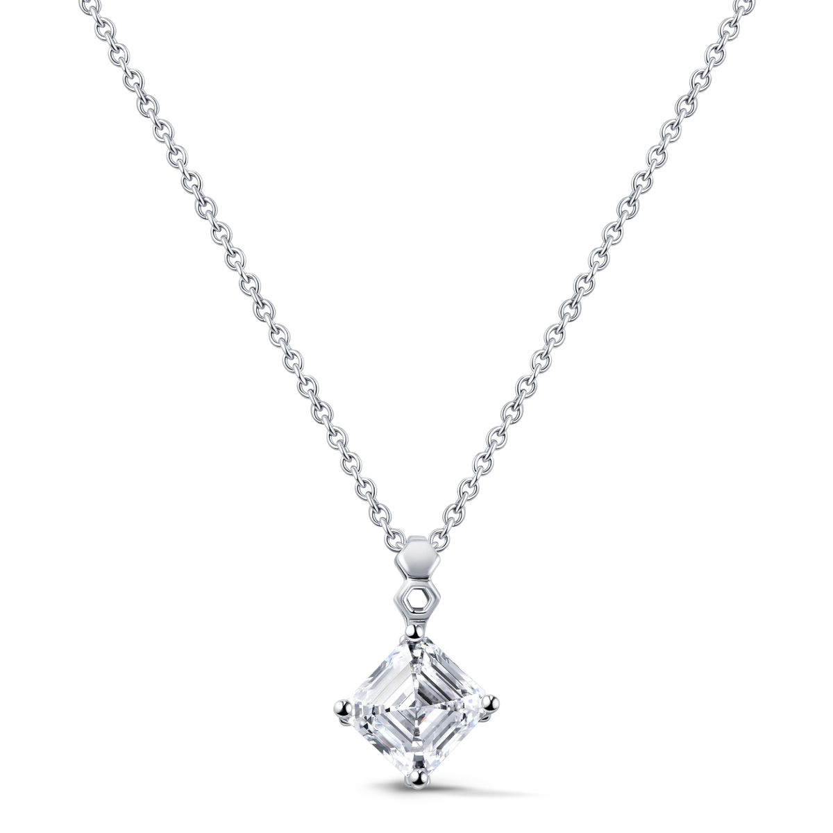 Just Bee ring and pendant set in 18K white gold with Asscher-cut lab diamond #Metal_White Gold #Choose your combination_With Lab Diamond + Pendant Set