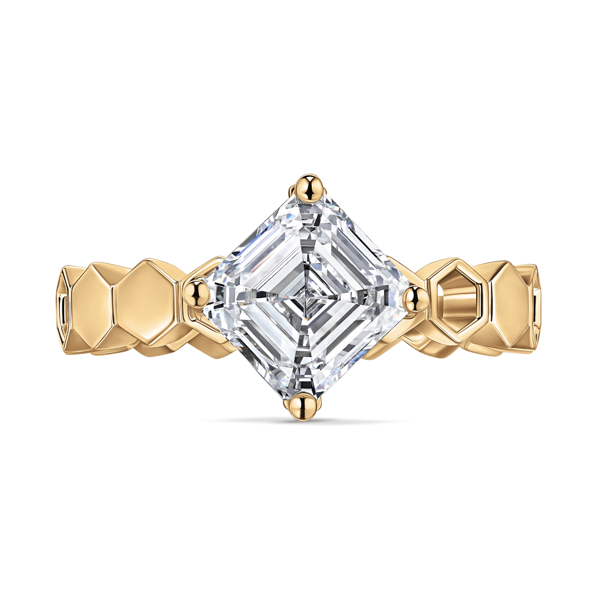Just Bee honeycomb ring in 18K yellow gold #Metal_Yellow Gold #Choose your combination_With Lab Diamond + Pendant Set