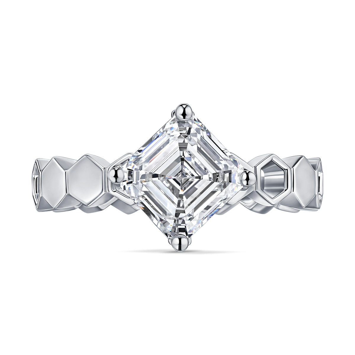 Just Bee honeycomb ring in 18K white gold #Metal_White Gold #Choose your combination_With Lab Diamond + Pendant Set