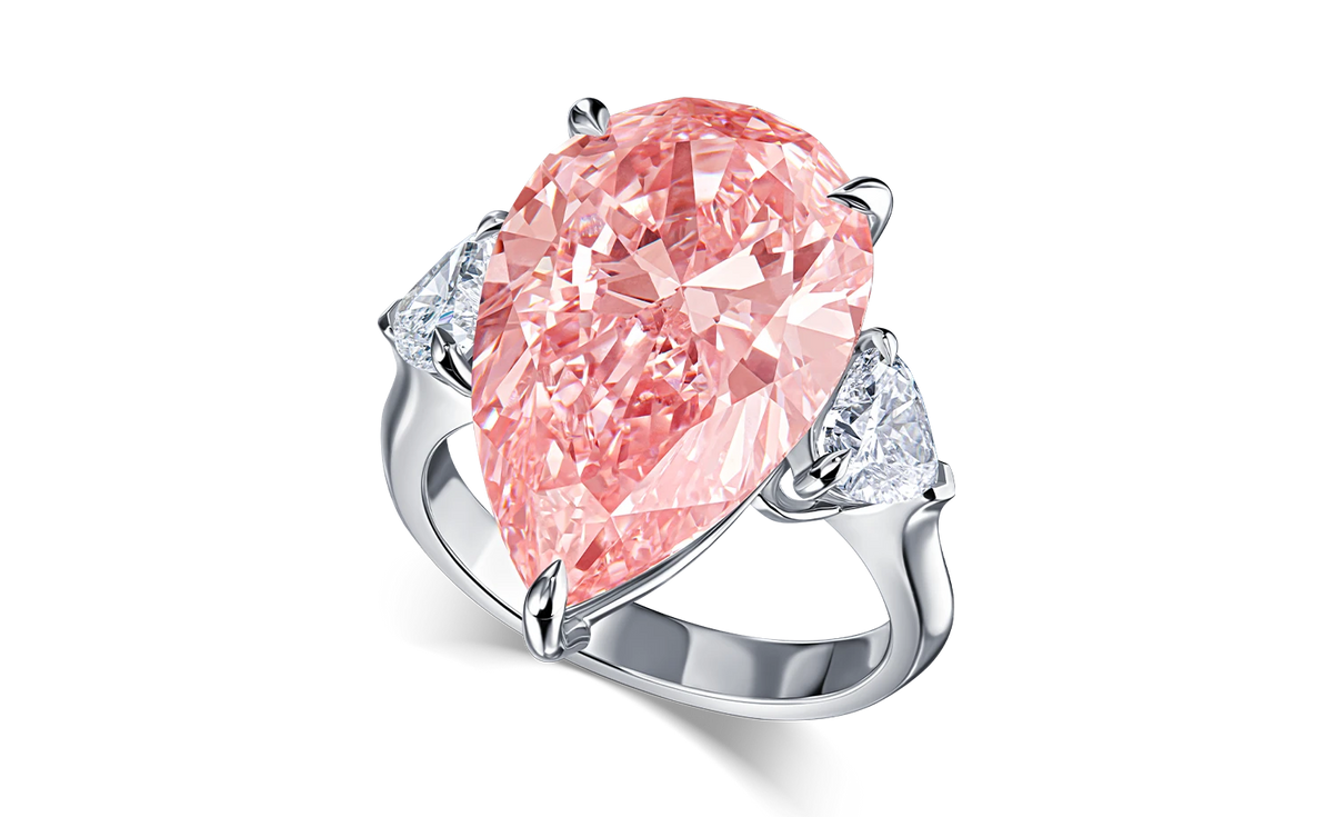 Always Be 10.5 ct. Fancy Vivid Pink Pear Shape Diamond Ring With Side Diamonds — product photo
