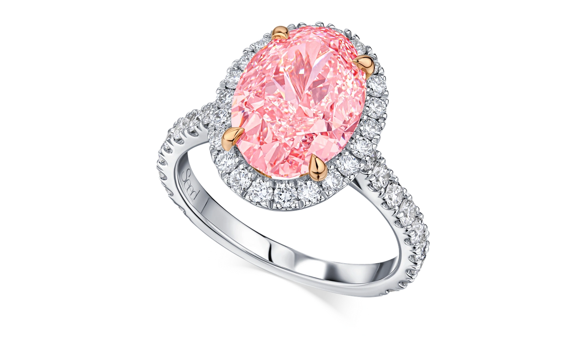 Always Be 4.7 ct. Fancy Vivid Pink Oval Cut Diamond Pave Ring — product photo