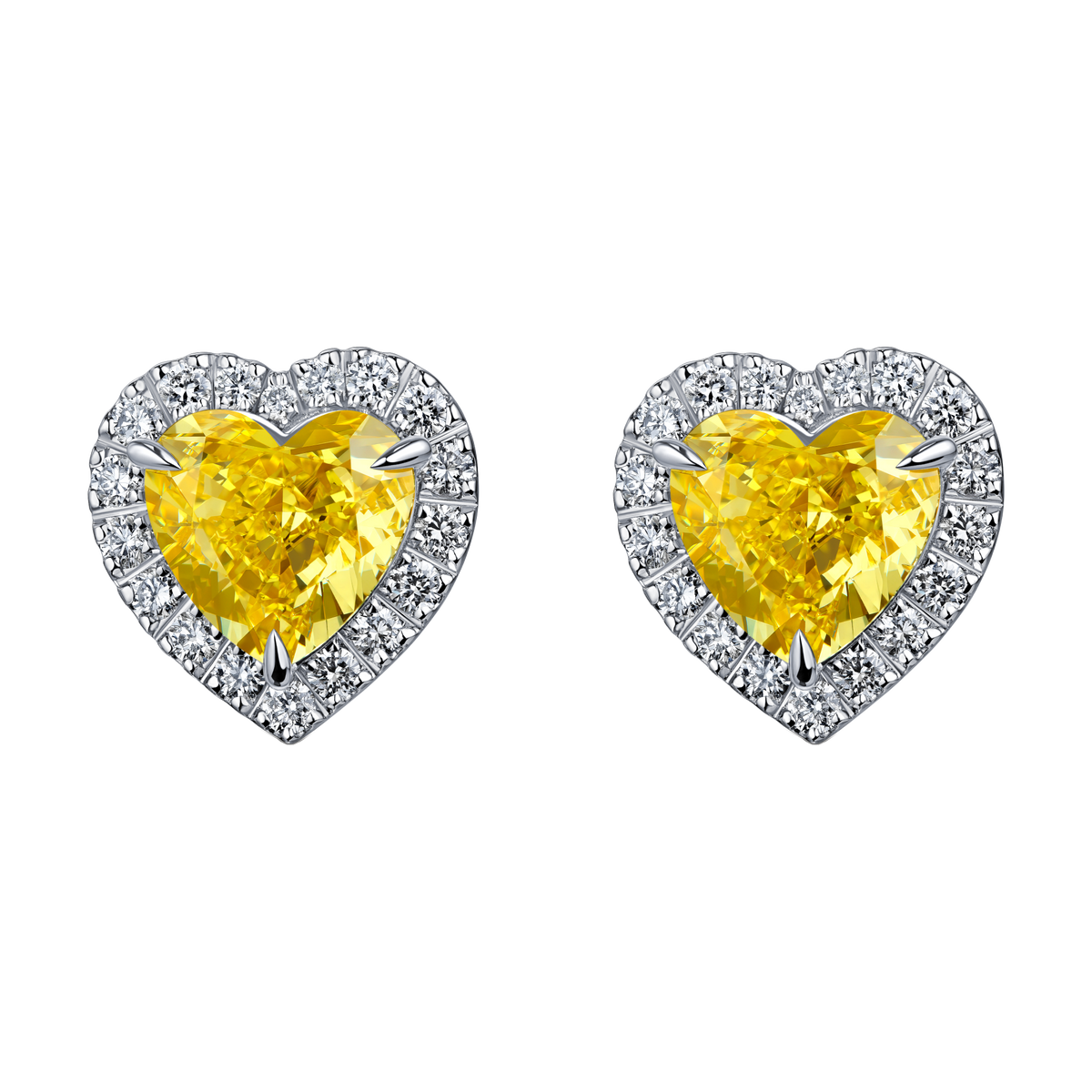 Always Be Heart Shape Fancy Vivid Yellow Diamond Earrings with Removable Halo