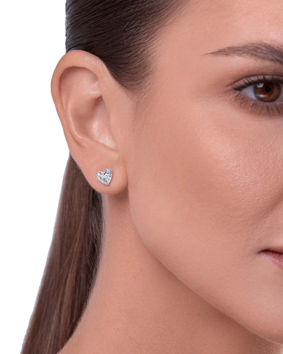 Always Be Heart Shape Earrings worn on model, halo removed #Metal_White Gold